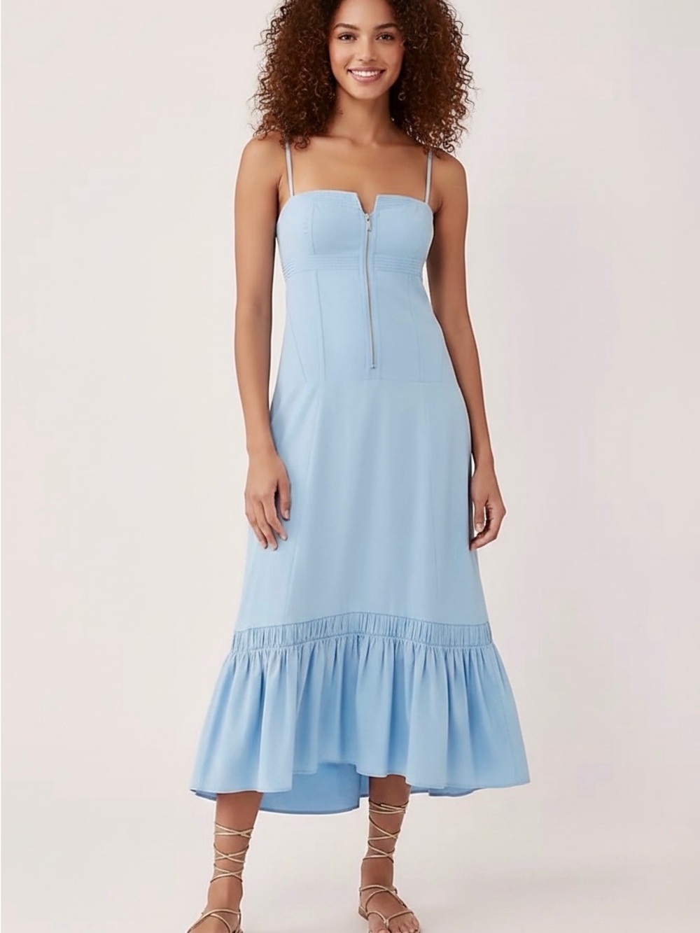 Anthropologie Zip-Front Ruffle-Hem Midi Dress